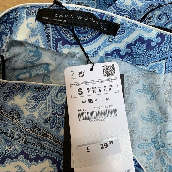 Zara woman blue paisley kaftan dress size small NEW - Picture 2 of 13